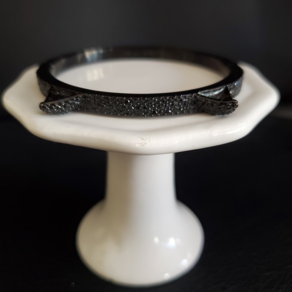 Kate Spade Jazz Things Up Cat Ears Hinged Bangle Black with Pave Crystals Signed - Picture 2 of 9